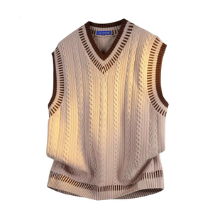 三件装春秋日系复古V领毛衣背心男女学院风宽松休闲叠穿针织马甲