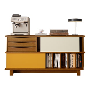 漫章丽舍中古风拼色边柜靠墙一体储物柜餐边柜客厅收纳柜电视边柜