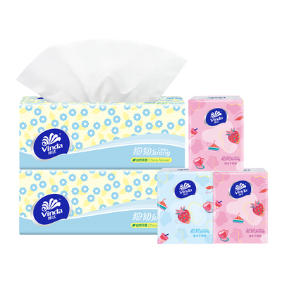 维达细韧纸巾100抽5包草莓手帕组合装面巾纸Strong超韧卫生纸抽