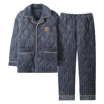 芬腾正品夹棉睡衣男冬季三层加厚