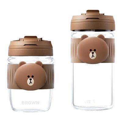 LINE FRIENDS吸管玻璃杯高颜值夏季儿童水杯网红咖啡果汁双饮杯