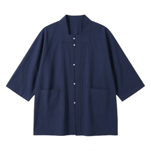中国风棉麻七分袖衬衫男复古唐装开衫外套宽大码中式禅意茶服上衣