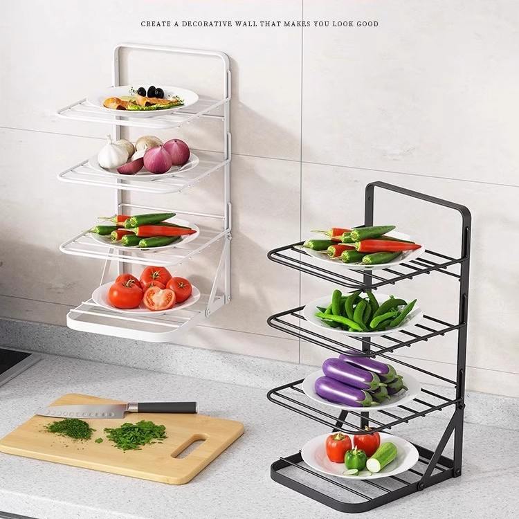 厨房备菜置物架免打孔多功能配菜多层收纳壁挂式菜可折叠盘放架子
