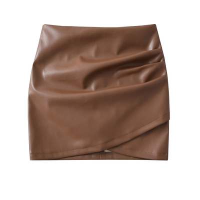 性感高腰褶皱包臀pu皮半身裙短裙
