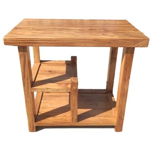 家用实木阳台二人小茶桌老榆木简约可移动茶水柜沙发边几烧水茶台