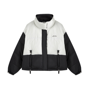 Fun2025冬季新款保暖女白鸭绒面包服外套潮牌泡芙拼色短款羽绒服