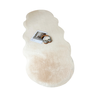 云朵异形兔毛绒地毯卧室床边毯米白纯色高级感地垫床前脚垫可机洗