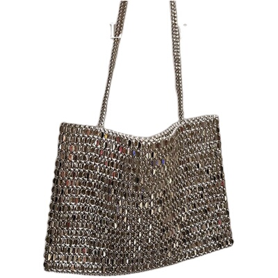 UGALS托特包银色手工编织珍珠包