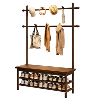 实木换鞋凳挂衣架一体靠墙入户门衣帽架落地式衣架门口置物挂衣服