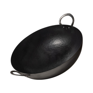 铁娃公社双耳圆底炒锅家用铁锅煤气灶炒菜锅手工铁锅无涂层不粘锅