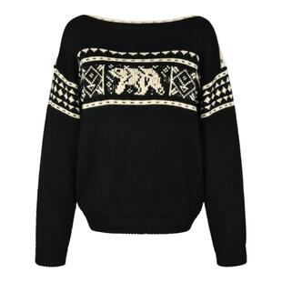 EMPTY PAGE 黑色露肩宽松复古费尔岛雪花羊毛混纺毛衣