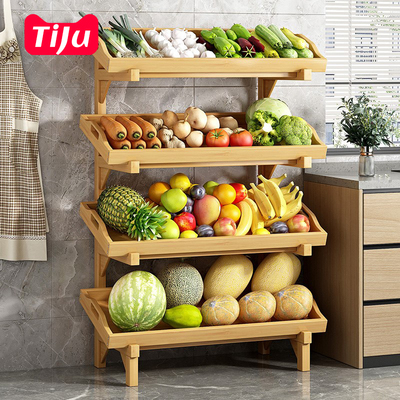 厨房果蔬多层置物架家用靠墙简易放菜架子实木落地式收纳储物神器