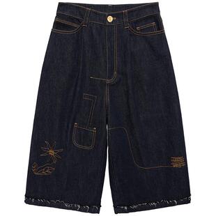 【2025秋冬新品】fafamoon设计师品牌 “点灯人”刺绣六分牛仔裤