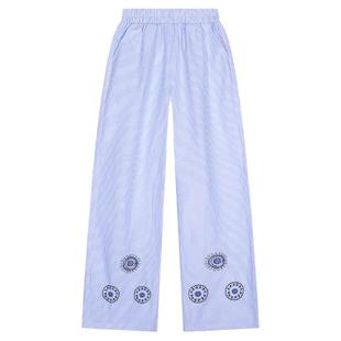 落落狷介条纹阔腿裤女2025新款秋季设计感小众绣花裤子小个子高腰