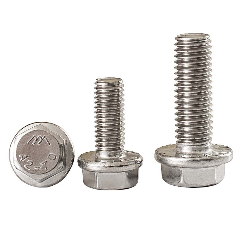 304不锈钢法兰面螺丝钉外六角螺栓带垫防滑带齿防松M5M6M8M10M12