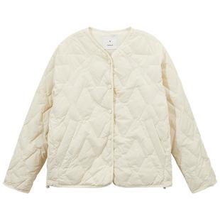 热风2025年冬季新款女士简洁菱格纹圆领羽绒服薄款百搭轻盈保暖