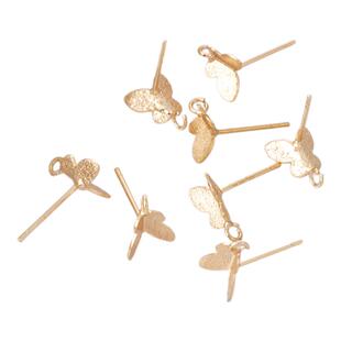 14K包金保色刻925针蝴蝶7.4mm带吊环耳针耳钉diy饰品耳饰耳环