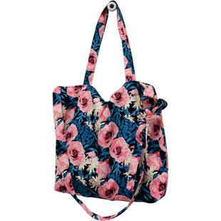 包包新款复古风花朵灯芯绒单肩斜挎包帆布袋女大容量包包学生上课