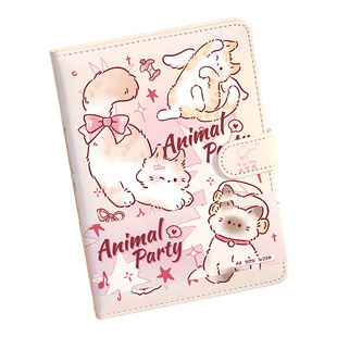 喵喵派对皮面磁扣本2025年新款全彩卡通内页笔记本手账磁扣本加厚随身携带记事本每日计划本高颜值卡通日程本
