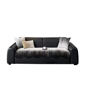 法国黑白高级感异形皮沙发垫四季通用2025新款直排固定防滑坐垫子