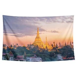 缅甸瑞光仰光大金塔东南亚名胜古迹写真海报装饰背景墙布挂布挂毯