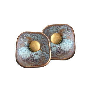 原创设计复古个性铜耳钉气质 925银针耳饰绿色简约手工铜锈耳环女