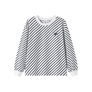 漫画家【条纹暖绒T】设计感斜向条纹内搭外穿暖绒打底长袖卫衣T