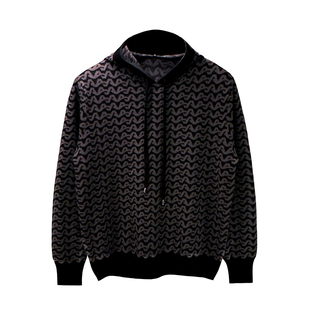 美式复古潮牌衣服男款休闲连帽针织衫潮流新款独特字母提花毛衣男