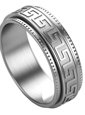 钛钢长城纹可转动男士指环