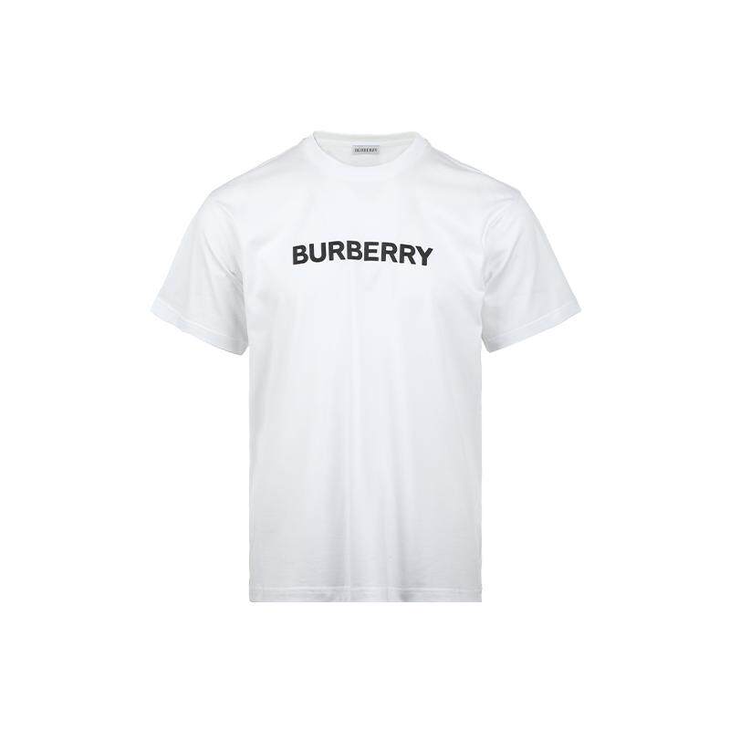 【自营】BURBERRY/博柏利纯色男士棉质字母徽标圆领宽松短袖T恤