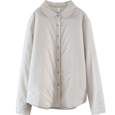 冬季简约翻领夹棉衬衫上衣棉衣女