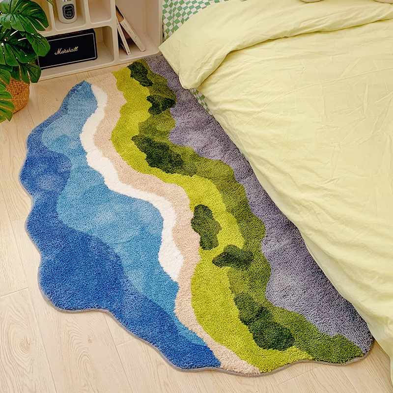 北欧苔藓植绒地毯卧室垫子仿羊绒防滑客厅地毯床边浴室吸水地毯脚