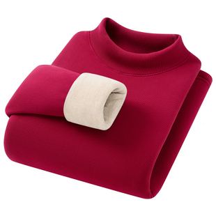 半高领内搭加绒加厚打底衫女冬一体绒可外穿中领螺纹T恤保暖上衣