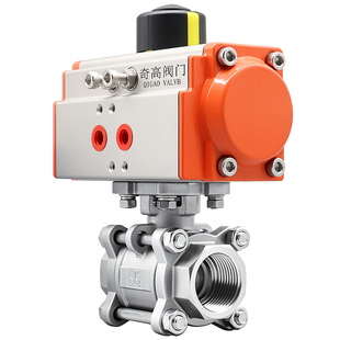 304不锈钢气动球阀Q611F-16P三片式气动阀开关4分1寸丝扣奇高阀门