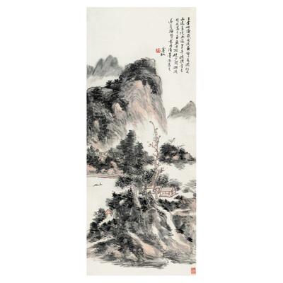 黄宾虹王异州图新中式水墨山水风景玄关画高清微喷书房客厅装饰画