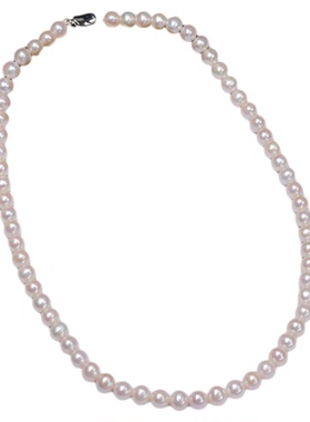 6-6.5mm近正圆天然淡水珍珠项链S925纯银元宝扣锁骨链教师节礼物