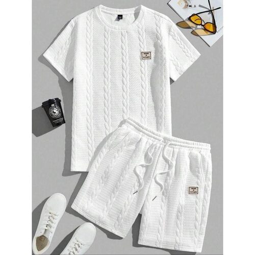 C 39804 Men's Solid Color Patchwork Knit Set 贴布针织套装