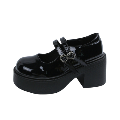 法式小高跟玛丽珍鞋女厚底小皮鞋