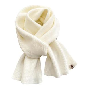 针织毛线围巾女生秋冬季纯奶白米白色短小围脖护颈毛绒可爱厚软糯