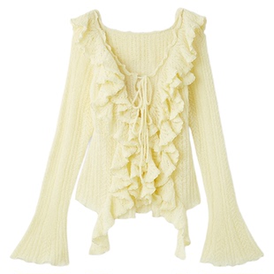 SNIDEL2025秋冬新品甜美荷叶边飘带喇叭袖针织衫上衣SWNT255136