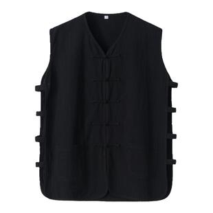 大码唐装男马甲加肥加大背心中国风男装盘扣老头衫胖哥宽松大汗衫