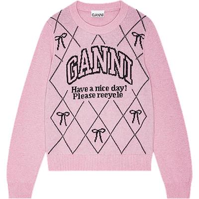 【甄选折扣】GANNI女装 粉蝴蝶结长袖针织衫套头毛衣K2423494