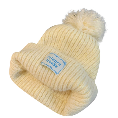 黄色毛球针织毛线帽女秋冬季保暖