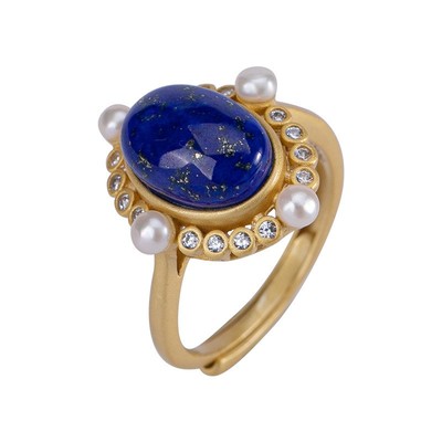 银戒指镶嵌天然青石宝石珍珠戒指