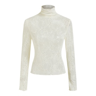 CIDER蕾丝高领长袖荷叶边上衣114975035