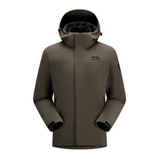 Jeep户外三合一羽绒冲锋衣男防水防风官方新款外套冬可拆卸羽绒服