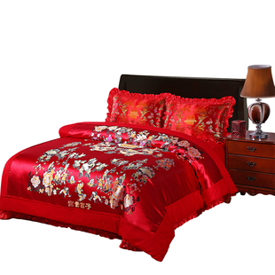 杭州丝绸被面婚庆织锦缎软缎被套绸缎被罩结婚喜被龙凤百子白里子