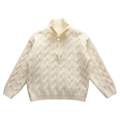 女童2025冬季新款加厚半高领拉链毛衣儿童麻花保暖宽松针织衫上衣