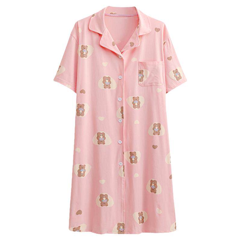 针织棉夏季卡通开衫大码睡裙女