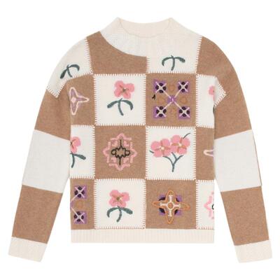 羚荌渼甜美绣花显瘦羊绒衫